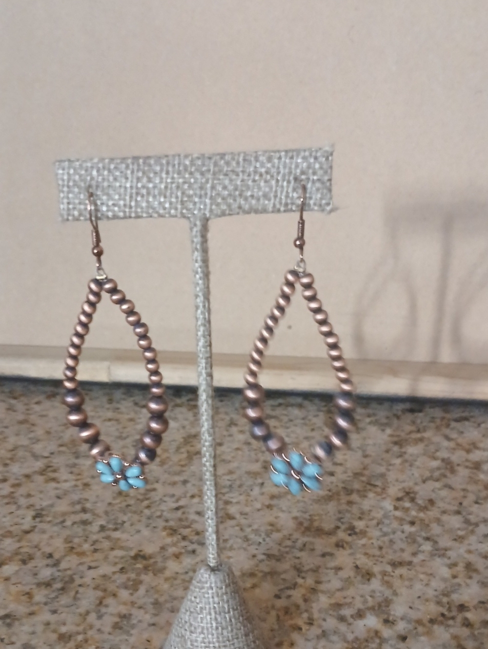 Turquoise Flower Copper Bead Teardrop Earrings - Women Jewelry